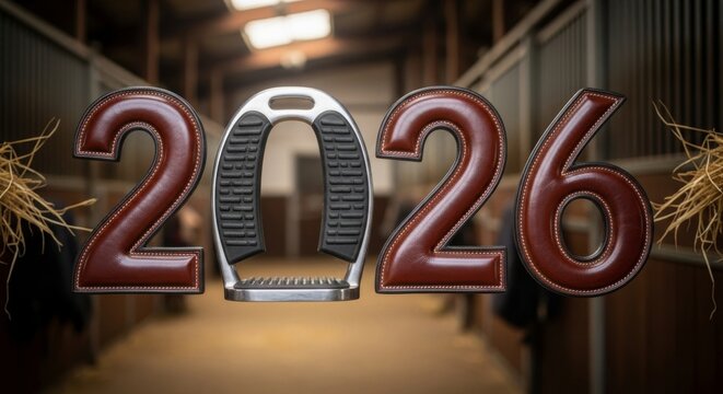 Equestrian Anticipation for Two Thousand Twenty Six - An evoking equestrian themes with the prominent numbers '2026', hinting at events or dates related to horses and riding