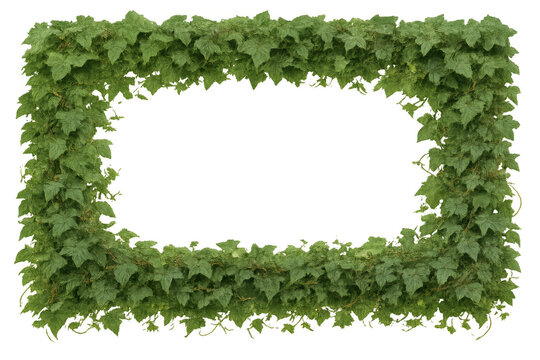 Lush green ivy vine forming a rectangular frame, nature border or plant overlay with transparent background