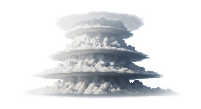 A dramatic and towering multilevel cloud formation, showcasing atmospheric power and complexity, isolated on white background