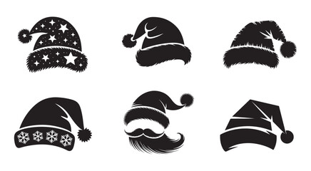 christmas santa hat silhouette vector set.