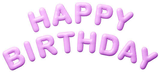 3D画像_風船_HAPPY BIRTHDAY_紫