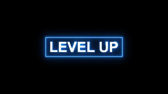level up neon text animation on black background for gaming, success, and achievement. - Powered by Adobe