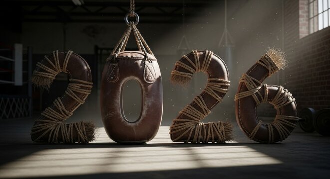 Boxing Inspired Year Two Thousand Twenty Six - The year 2026 is using boxing-themed elements, suggesting strength, perseverance, challenge, focus, and achievement in the new year