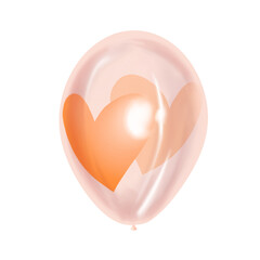 Pink transparent air balloon with golden heart hand drawn illustration. Soft color creates a light glossy look. Great for Valentine day party decoration. Works for festive and romantic card design.