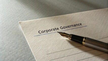 Important Aspects of Corporate Governance on Document with Fountain Pen at Office Desk for Business Professionals