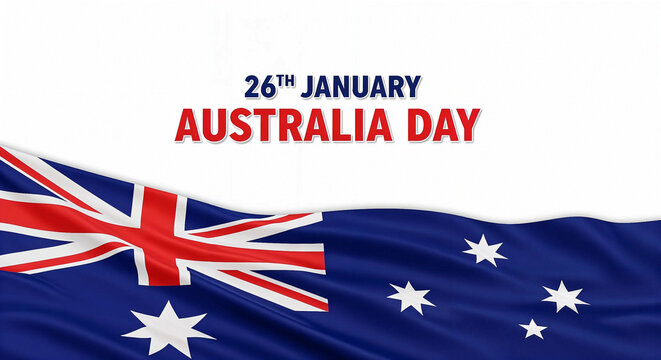 Australia day celebration banner with waving australian flag and text 26th january australia day isolated on white background - Powered by Adobe