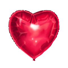 Red heart foil baloon hand drawn illustration with shine. Glossy party object with soft highlight. Perfect for Valentine card and romantic decoration. Ideal for celebration poster and gift tag.