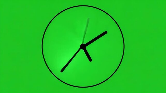 Minimalist Clock Face with Black Hands on Green Background