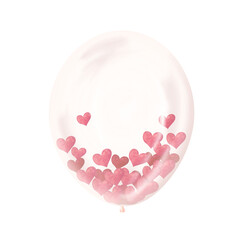 White transparent air balloon with tiny hearts hand drawn illustration. Bright color creates a light glossy look. Great for Valentine day party decoration. Works for festive and romantic card design.