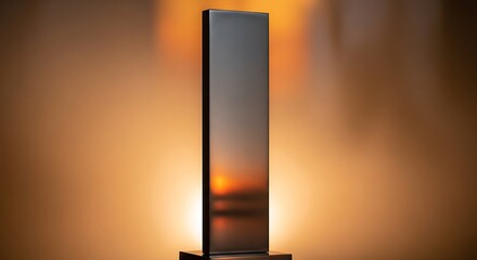 Reflective Monolith with Warm Lighting and Minimalist Aesthetic Concept