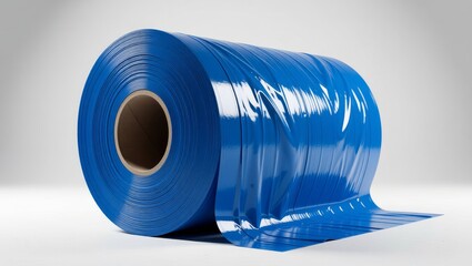 Blue plastic sheeting roll on white background