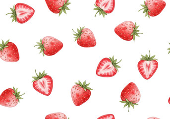 Custom vertical slats for kitchen with your photo Watercolor seamless pattern with fresh ripe strawberries and halves for textile design