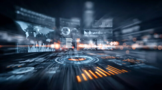 Dynamic ai technology interface visualization urban environment digital content futuristic viewpoint