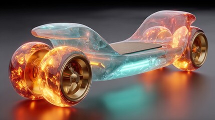 Futuristic Glowing Hoverboard Design with Transparent Elements and Neon Illumination