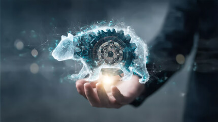 Innovative ai technology interface showcasing a mechanical animal in a futuristic environment