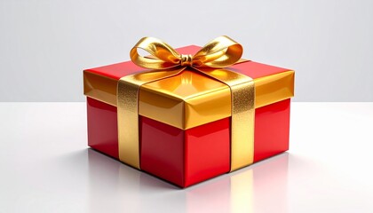 Bright Red Gift Box with Golden Ribbon for Celebration and Surprise