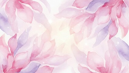 水彩画調のピンクと紫の花の背景イラスト：パステルカラーの抽象的な花柄壁紙