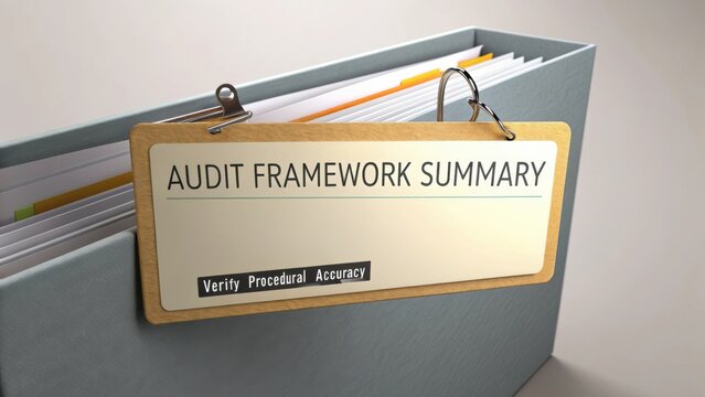 Detailed Audit Framework Summary Document with Binder Clip and Organized Files for Effective Financial Oversight