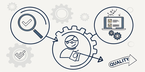 Streamlined quality assurance process with magnifying glass, checklist, and expert analysis, driving efficiency and excellence, originally a vector graphic