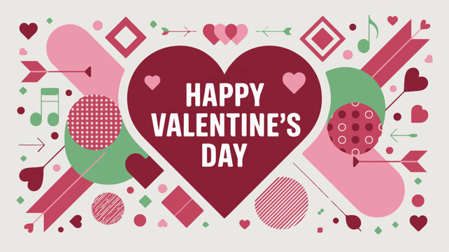 Happy Valentine's Day A Modern and Stylish Promotional Banner with Hearts and Geometric Shapes