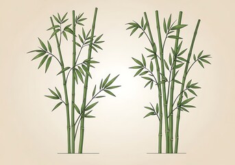 Fototapeta premium Botanical illustration featuring stylized bamboo stalks and delicate leaves