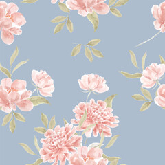 Pastel Dahlia and Rose Watercolor Flower Seamless Pattern