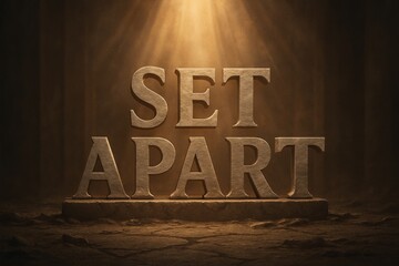 Bold 3D stone letters spelling &ldquo;SET APART&rdquo; under a glowing sky, symbolizing holiness, calling, and spiritual distinction.