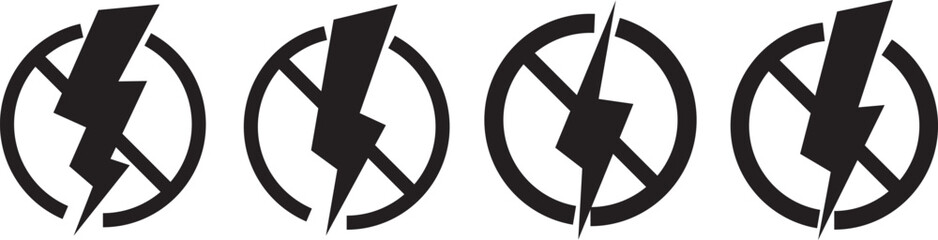 Obraz premium Lightning icon set, Electricity and Lightning Prohibition Sign, power icon energy icon sign, Line art and filled versions are shown,Thunder strike electricity linear symbol, 