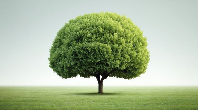 A solitary tree stands in a vast, green field under a clear, pale blue sky. - Powered by Adobe