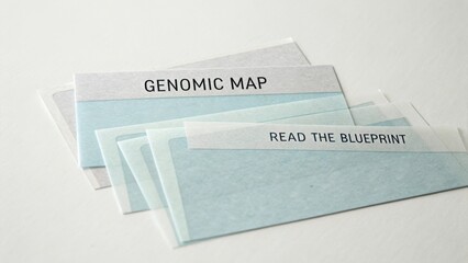 Genomic map cards showcasing labels for understanding DNA sequencing and biological information representation in scientific research
