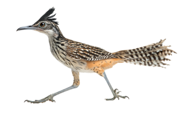 Swift roadrunner bird in motion, detailed feathers, striking profile
