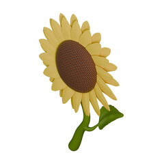 3D illustration of a beautiful sunflower with bright yellow petals and a detailed center
