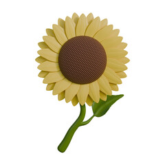 3D illustration of a beautiful sunflower with bright yellow petals and a detailed center