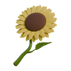 3D illustration of a beautiful sunflower with bright yellow petals and a detailed center