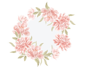 Pastel Dahlia and Rose Watercolor Flower Wreath