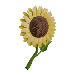 3D illustration of a beautiful sunflower with bright yellow petals and a detailed center