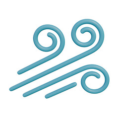 3D illustration of a stylized wind icon featuring smooth blue swirl lines