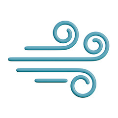 3D illustration of a stylized wind icon featuring smooth blue swirl lines