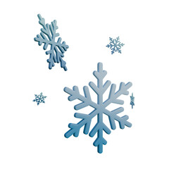A 3D illustration of a white and blue gradient snowflake