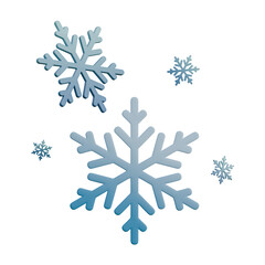 A 3D illustration of a white and blue gradient snowflake