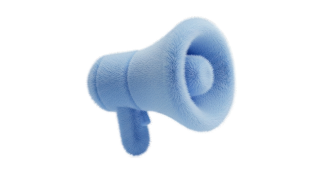 Blue megaphone illustration for announcements and promotions.
