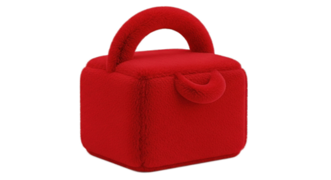 Red Cube-Shaped Bag with Handle on White Background.