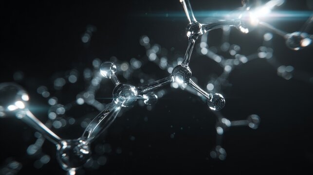 Minimalist scientific visualization of enzymatic process creating NMN molecules in clean biotech lab with glowing molecular bonds, premium pharmaceutical production style on matte black background
