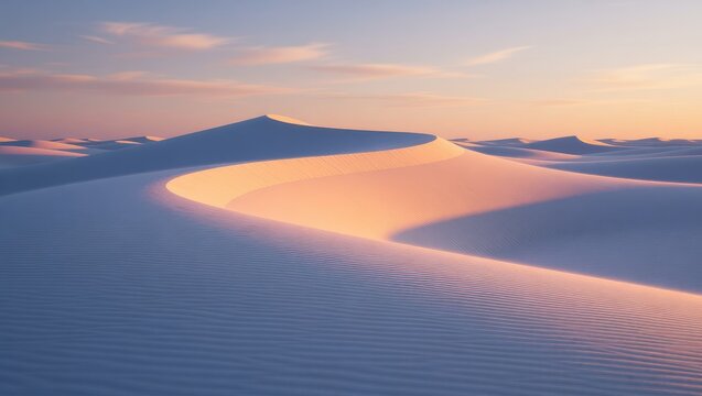 Sunset over sand dunes with calm desert