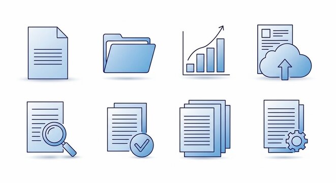 Blue icons representing various document and data management functions.