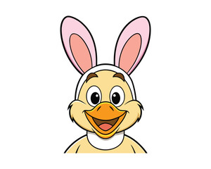happy duck wearing bunny ears for easter colorful cartoon vector illustration design