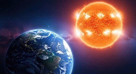 The Earth and the Sun in space. The planet concept of our home planet.