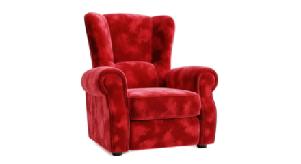 Vibrant Red Armchair with Plush Upholstery on a Clean White Background.