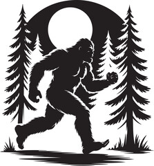 Bigfoot silhouette in forest with moon