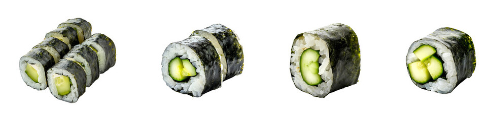 Closeup image of a delicious looking Kappa Maki sushi set on transparent background generative ai